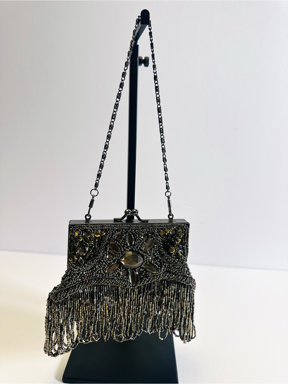 Olive green Mini Kiss Lock Beaded Evening Bag NWOT
